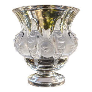 Lalique Dampierre Crystal Vase – Frosted Sparrow Motif, Signed France