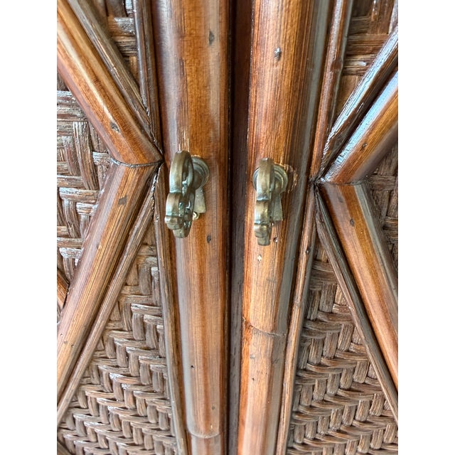 Vintage British Colonial Pagoda Rattan Fretwork Diamond Weave Armoire For Sale - Image 4 of 12