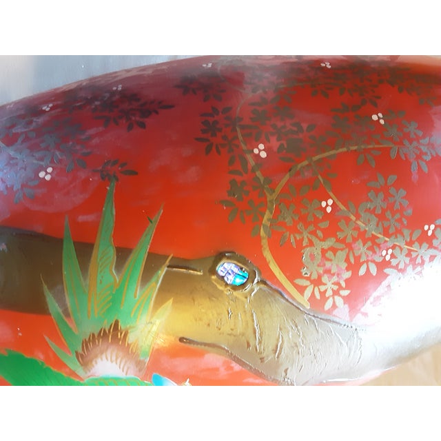 1940's Ucagco Large Red Hand Painted Japanese Vase For Sale - Image 9 of 10