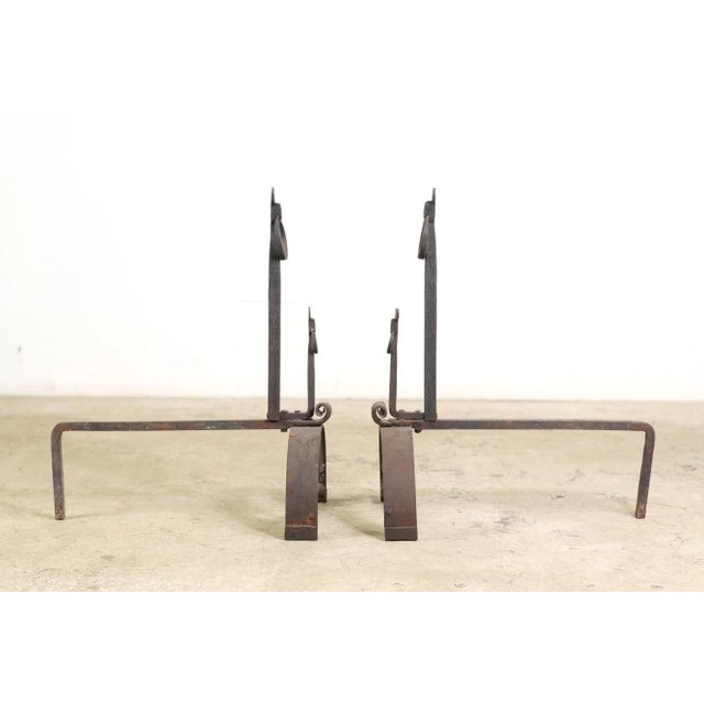 Antique Primitive Forged Iron Dog Head Andirons - a Pair For Sale - Image 6 of 8