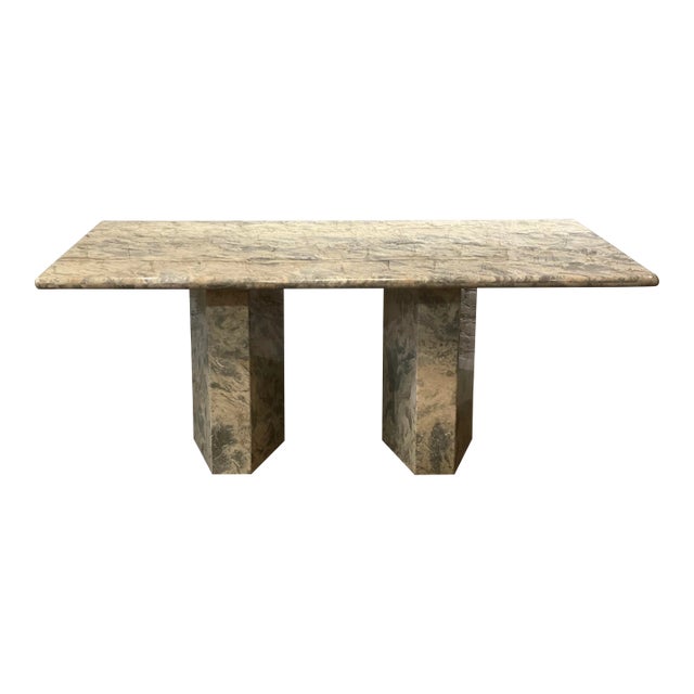 1980s Blue Gray Marble Vintage Postmodern Dining Table For Sale