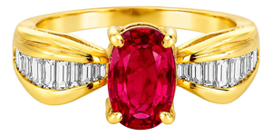 Late 20th Century 14K Yellow Gold Solitaire Natural Ruby Diamond Ring, Size 6.5
