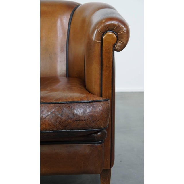 Cognac-Colored Leather Club Chair For Sale - Image 9 of 12