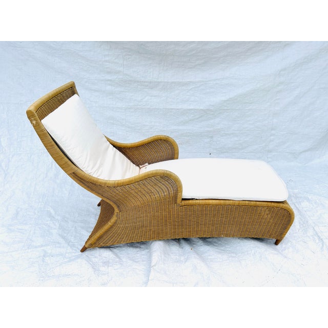 Contemporary Lloyd Flanders Attributed, Wicker Patio Chaise , No makers mark, minor wear on shoulder ( 3rd. picture...