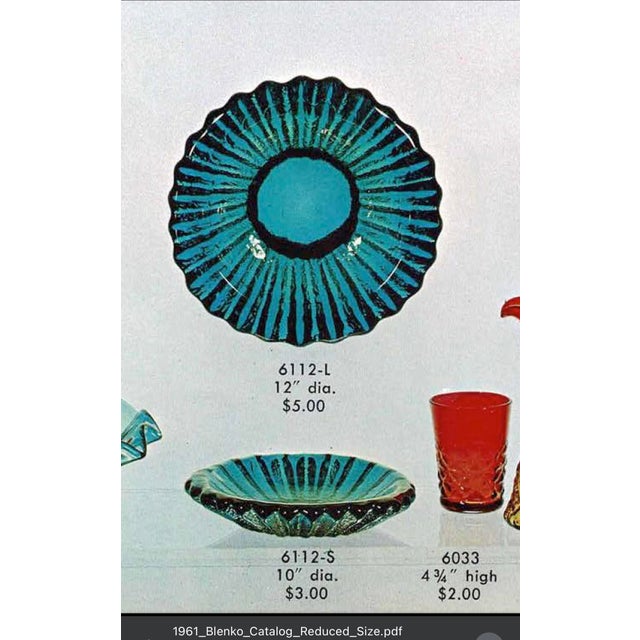 Glass Blenko Wayne Husted Ribbed Glass Ashtray 6112 S Persian Turquoise Blue 10 1/2" For Sale - Image 7 of 7