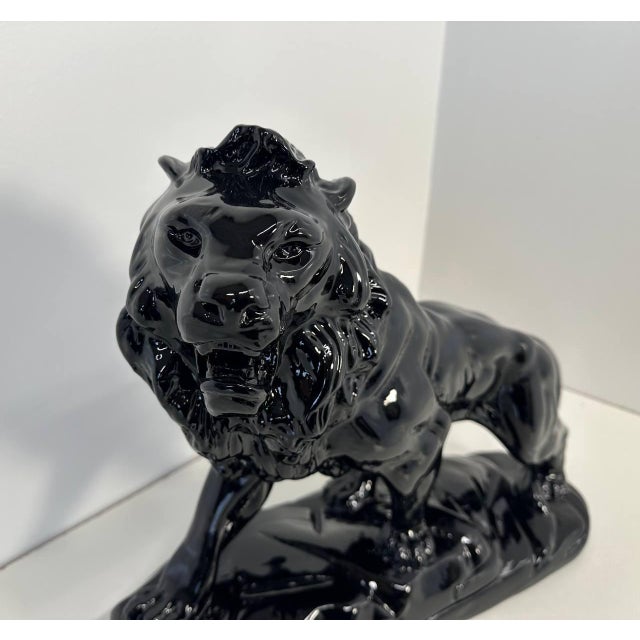 Ceramic Italian Artist, Art Deco Lion, 1930s, Black Polished Fired Clay For Sale - Image 7 of 11