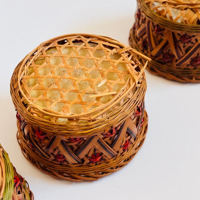 Wicker Wrapped Ceramic Bowls - Set of 4 For Sale - Image 10 of 10