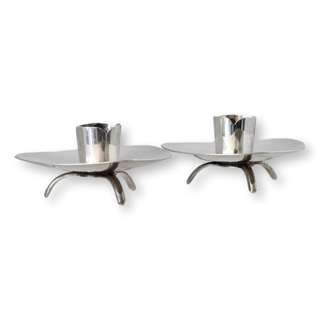 Mexican Modernist Sterling Candle Holders, Signed For Sale In Los Angeles - Image 6 of 7