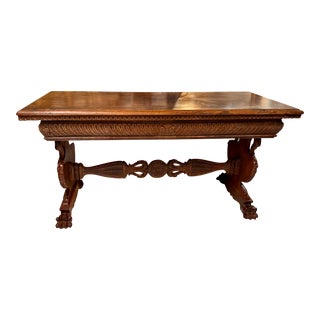 Antique Carved Swan Renaissance Style Walnut Console Table Desk For Sale