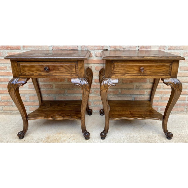 French French Louis XV Style Walnut Bedside Tables with Drawer and Open Shelf, 1930s, A Pair For Sale - Image 3 of 18