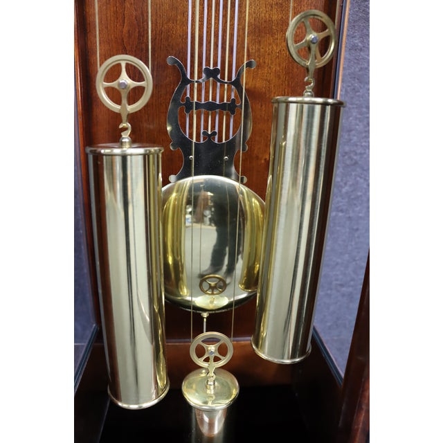 Howard Miller “Taylor” Mahogany Grandfather Clock With Brass Dial & Triple Weights For Sale - Image 9 of 14