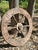 Rustic Large Industrial Wooden Pulley Wheel With Vintage Stenciled Lettering — 30” For Sale - Image 3 of 10