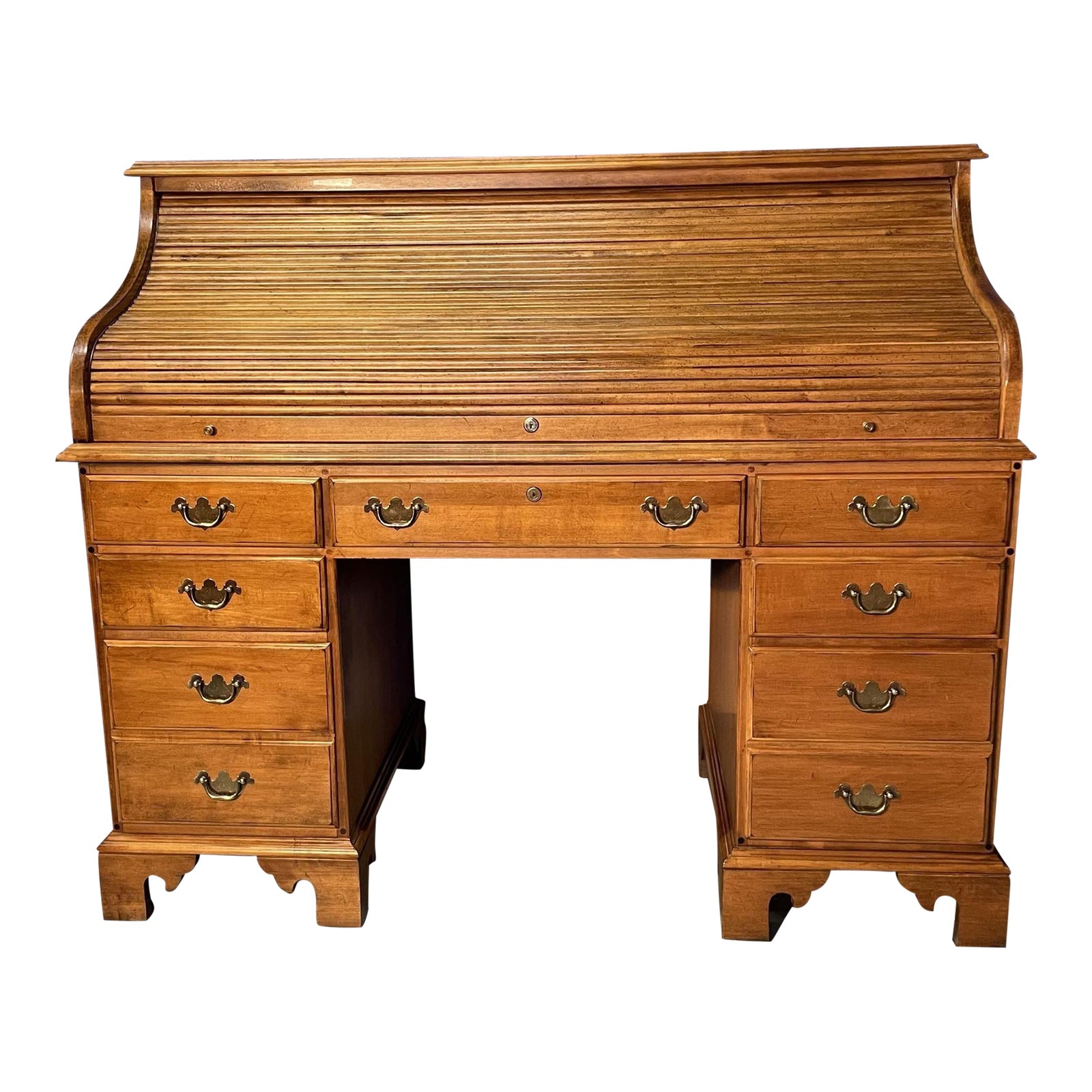 1990s Ethan Allen Roll Top Desk and Rolling Desk Chair Chairish