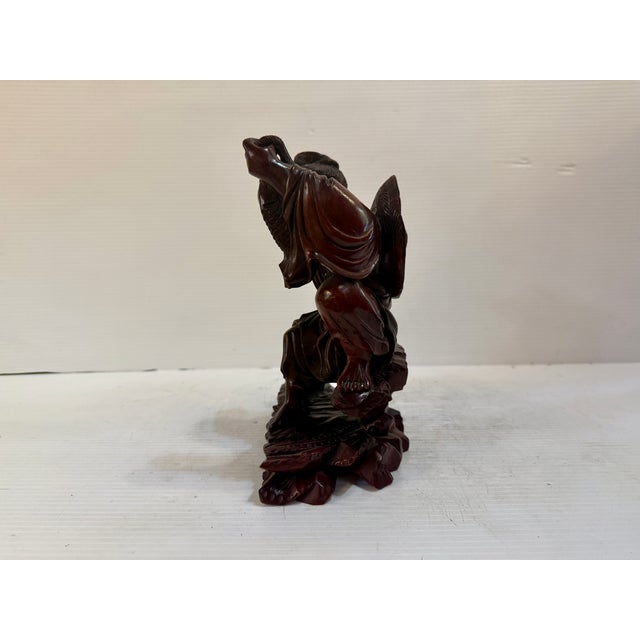 Chinese Antique Chinese Wood Carved Fisherman Statue For Sale - Image 3 of 10