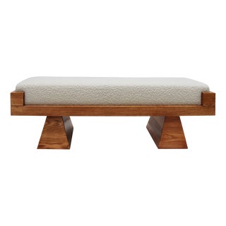 Italian Brutalist Bench in Oak and Wool Bouclé, 2000s For Sale