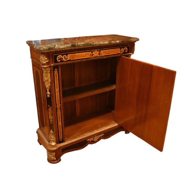 Late 20th Century Napoleon III Style Boulle Marquetry Cabinet With Marble Top For Sale - Image 5 of 11
