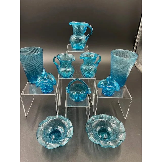Glass Vintage Mexican Blue Glass - 10 Pieces For Sale - Image 7 of 12