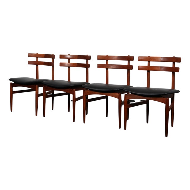 Vintage Danish Dining Chairs in Teak and Leather by Poul Hundevad, 1960s, Set of 4 For Sale