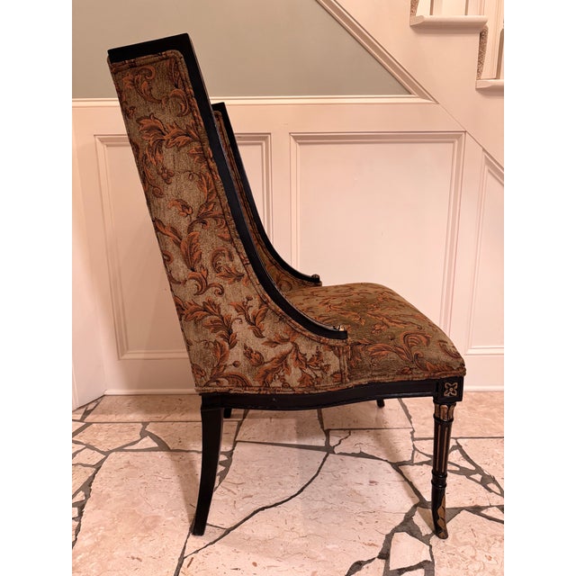 Hollywood Regency Late 20th Century Grand Regency Henredon Ebonized & 24k Gold Gilt High-Back Chair For Sale - Image 3 of 6