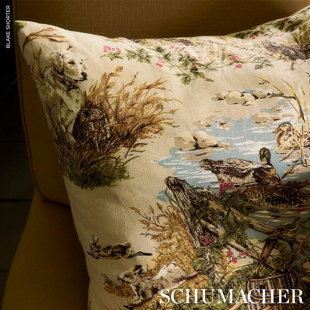 Schumacher Dog & Duck Fabric In Alabaster For Sale In New York - Image 6 of 6