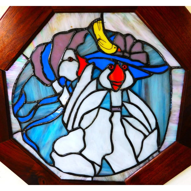 Vintage Mid Century Mother Goose Nursery Rhyme Figural Stained Glass Window Panel For Sale In West Palm - Image 6 of 8