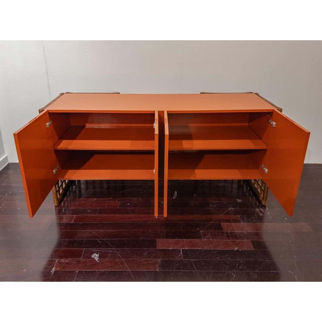 Thayer Coggin 1970s Rattan and Red Lacquer Credenza by Milo Baughman For Sale - Image 4 of 7