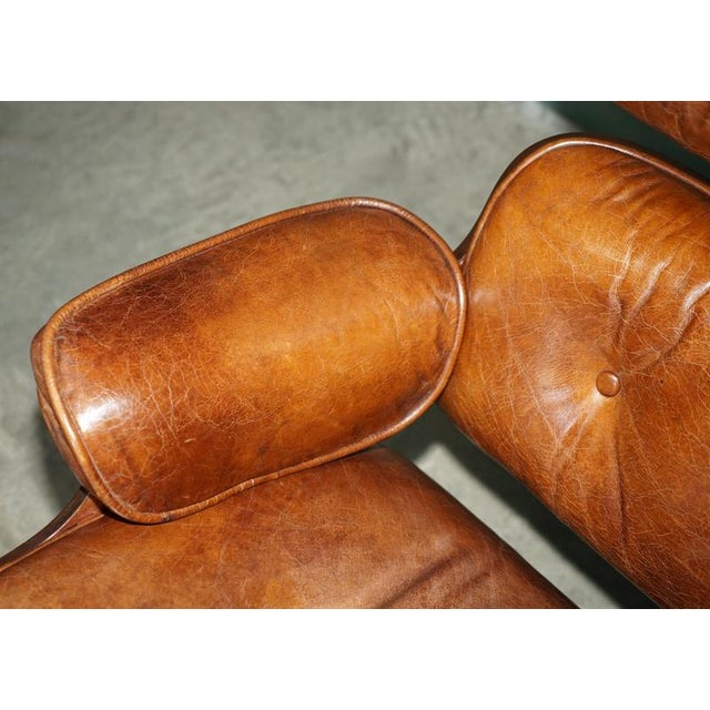 Set of Brown Leather Lounge Armchair and Ottoman with Bentwood Frame from Artsome For Sale - Image 13 of 18