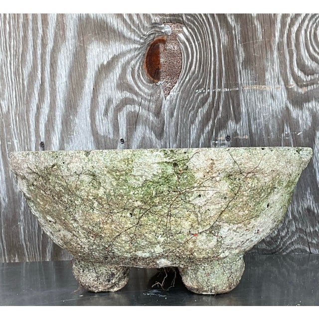 Vintage Boho Cast Concrete Bowl Planters - Set of 2 For Sale - Image 10 of 12