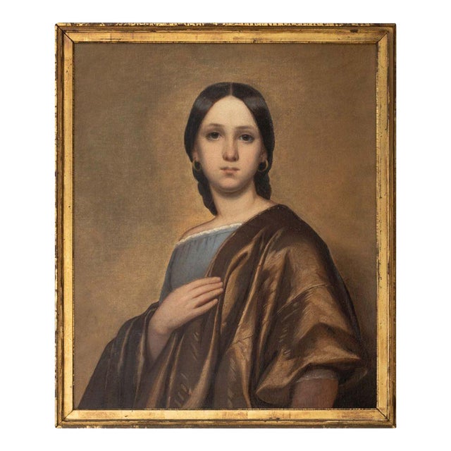 European School Portrait of a Woman, Oil on Canvas, 19th Century For Sale