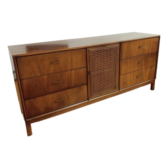 Mid-20th Century Walnut & Cane Sideboard by American of Martinsville For Sale