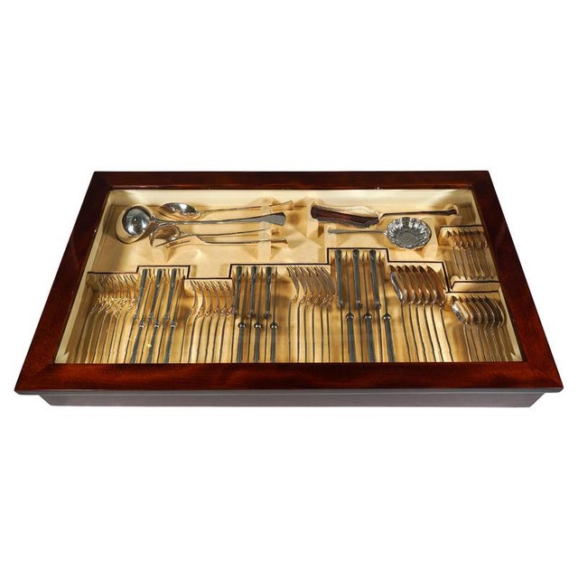 Art Nouveau Silver Cutlery Set for 6 in Display Case, Austria-Hungary, 1920s, Set of 60 For Sale - Image 10 of 10