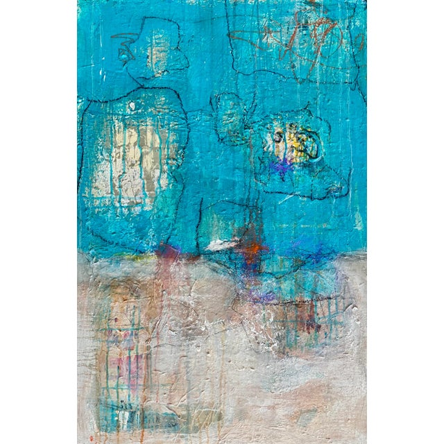 Many layers of paint mixed with polymer gels, washes snd complete with a varnish. Painted on stretched canvas.