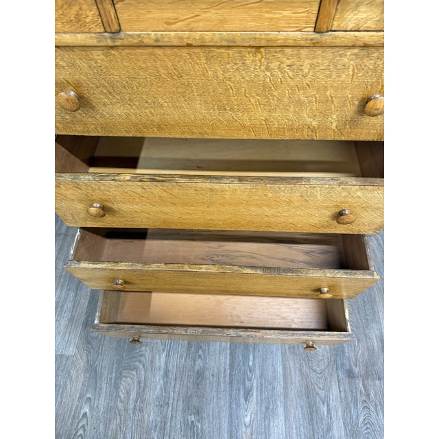 Antique American Empire Revival Oak Highboy Dresser Chest of Drawers With Mirror For Sale - Image 17 of 18