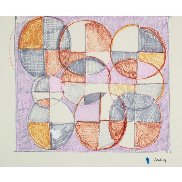 Abstract Geometric Design in Burnt Orange and Purple Mid 20th Century Drawing For Sale - Image 3 of 3