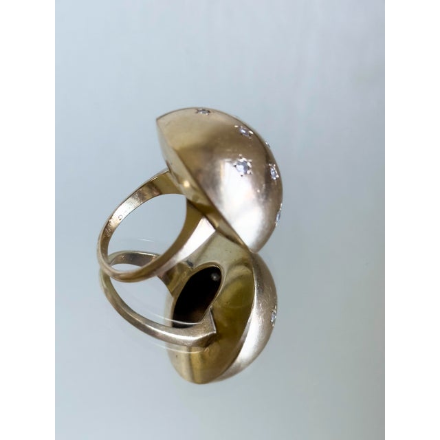 1960s 14k Gold Diamond Starburst Dome Ring With Celestial Modernist Design, Size 6.5 For Sale - Image 4 of 8