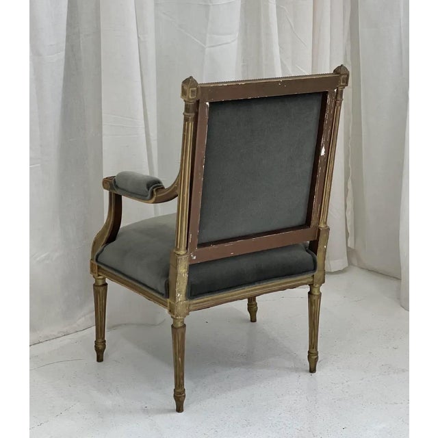Wood 19th Century Vintage Fauteuil Chair in Green Mohair Velvet For Sale - Image 7 of 9