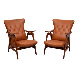 Teak and Faux Leather Lounge Chairs, Holland, 1960s, Set of 2 For Sale