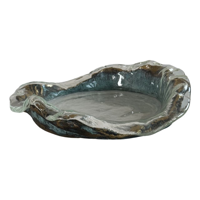 Molded Bowl in Cast Glass and Forged Bronze, 1980s For Sale