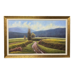 Late 20th Century Rural Landscape by Tomas Trillo, Original Oil on Canvas Matted & Framed, Signed With Certificate of Authenticity
