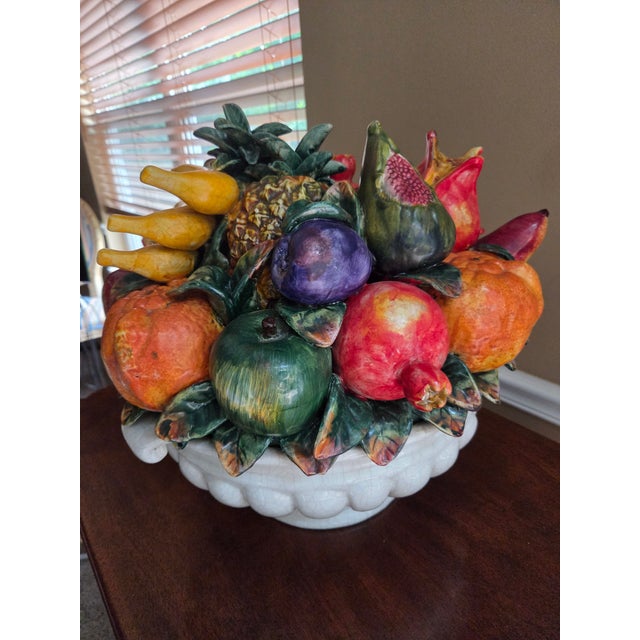 Majolica Fruits in Basket Porcelain Sculpture For Sale - Image 12 of 13