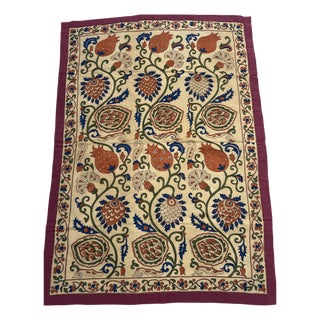 Vintage Handcrafted Floral Pomegranate Tapestry, 1980s For Sale