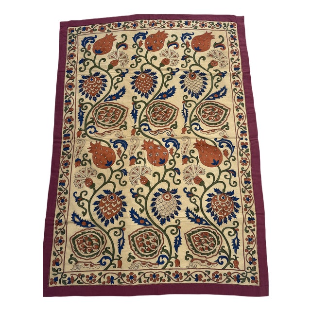 Vintage Handcrafted Floral Pomegranate Tapestry, 1980s For Sale