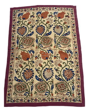 Vintage Handcrafted Floral Pomegranate Tapestry, 1980s