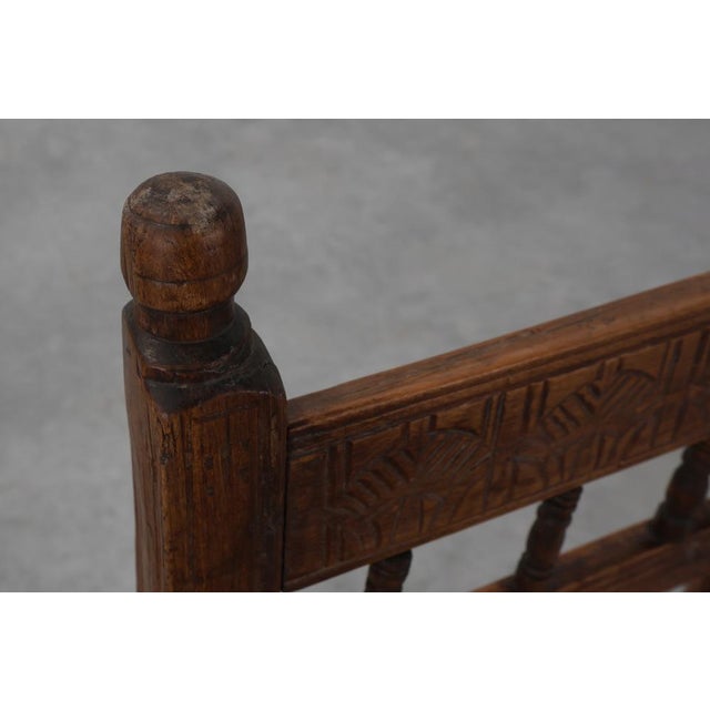 Spanish Hand-Carved Oak Side Chair with Velour Seat, 19th Century For Sale - Image 11 of 14
