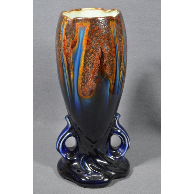 Blue 1920s Belgian Art Deco Thulin Model 1943 Blue Drip Glaze Ceramic Vase For Sale - Image 8 of 11