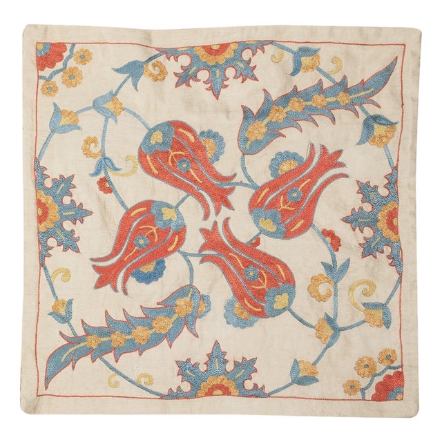 19"x20" Embroidered 100% Silk Cushion. Luxury Pillow Cover. Handmade Toss Pillow For Sale