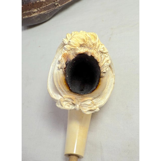 White Share Antique 19th Century Carved Meerschaum Victorian Lady Figural Smoking Pipe For Sale - Image 8 of 13