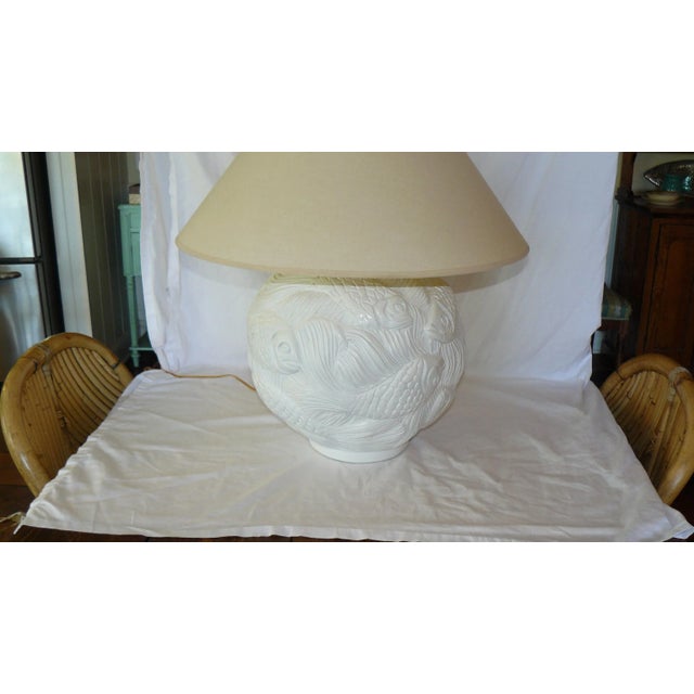 1980s Lacquered Table Lamp With Fish Original Shade For Sale - Image 4 of 13