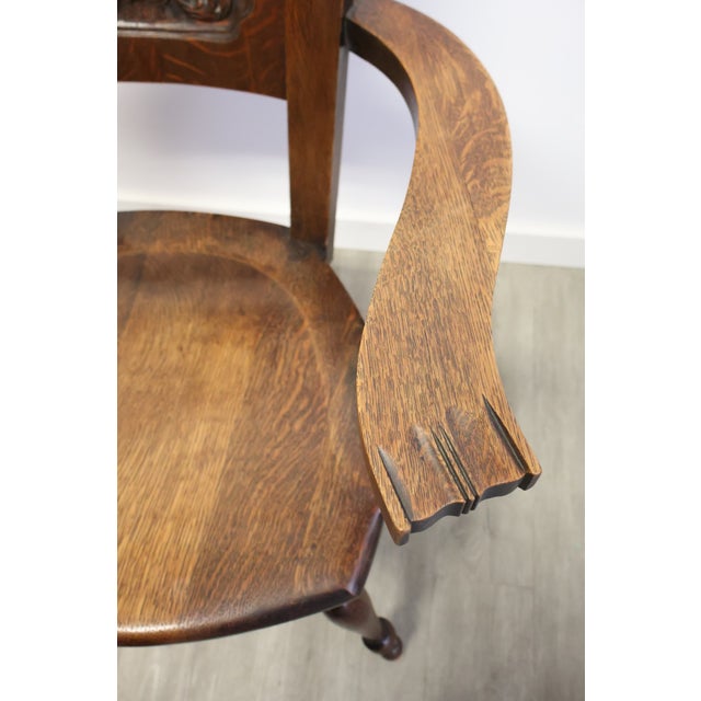 Wood Antique Jacobean Revival Carved Oak Heraldic Armchair, Circa 1900 For Sale - Image 7 of 11