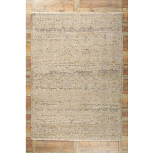 Taupe Modern Distressed Rug With Vintage Style, 08'10 X 12'02 For Sale - Image 8 of 9